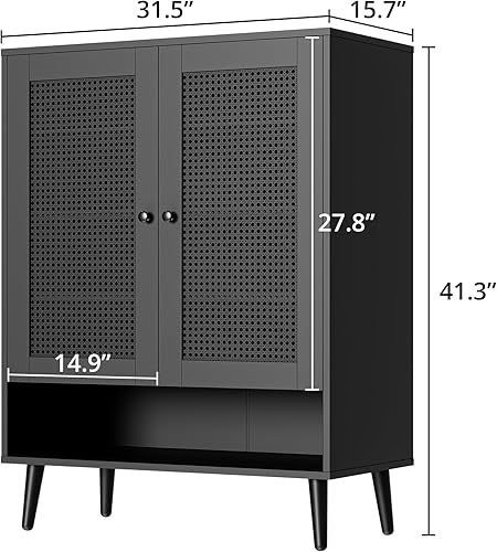 Miniatura 2 de Cozy Castle Gabinete de zapatos de ratán, armario de almacenamiento de zapatos de 5 niveles con puertas de ratán y estantes ajustables, gabinete