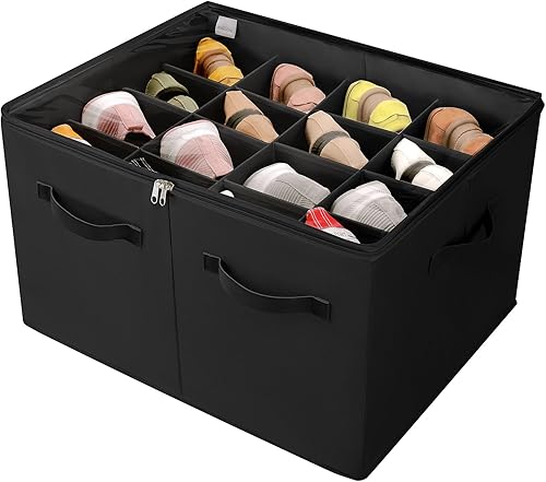 Miniatura 22 de Organizador de zapatos para armario, paquete de 2, caja de zapatos plegable con divisores ajustables y cubierta transparente, gabinete organizador
