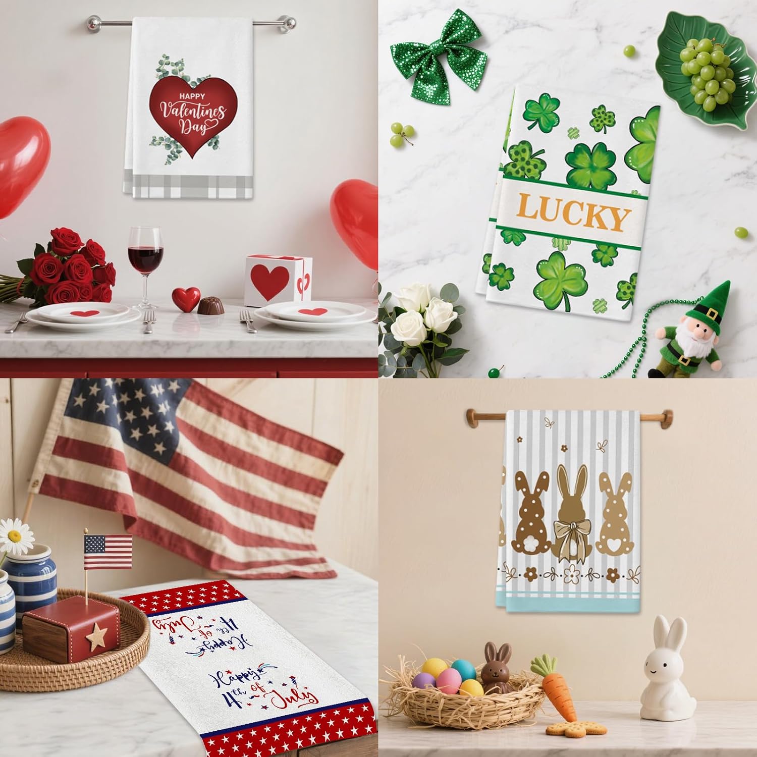 20 Pcs Seasonal Kitchen Towels and Dishcloths Sets, 18x26 Inch Seasonal Dish Towels Decorative Set for All Seasons St. Patrick's Day Spring Easter Decorative Kitchen Hand Towels - Image 6