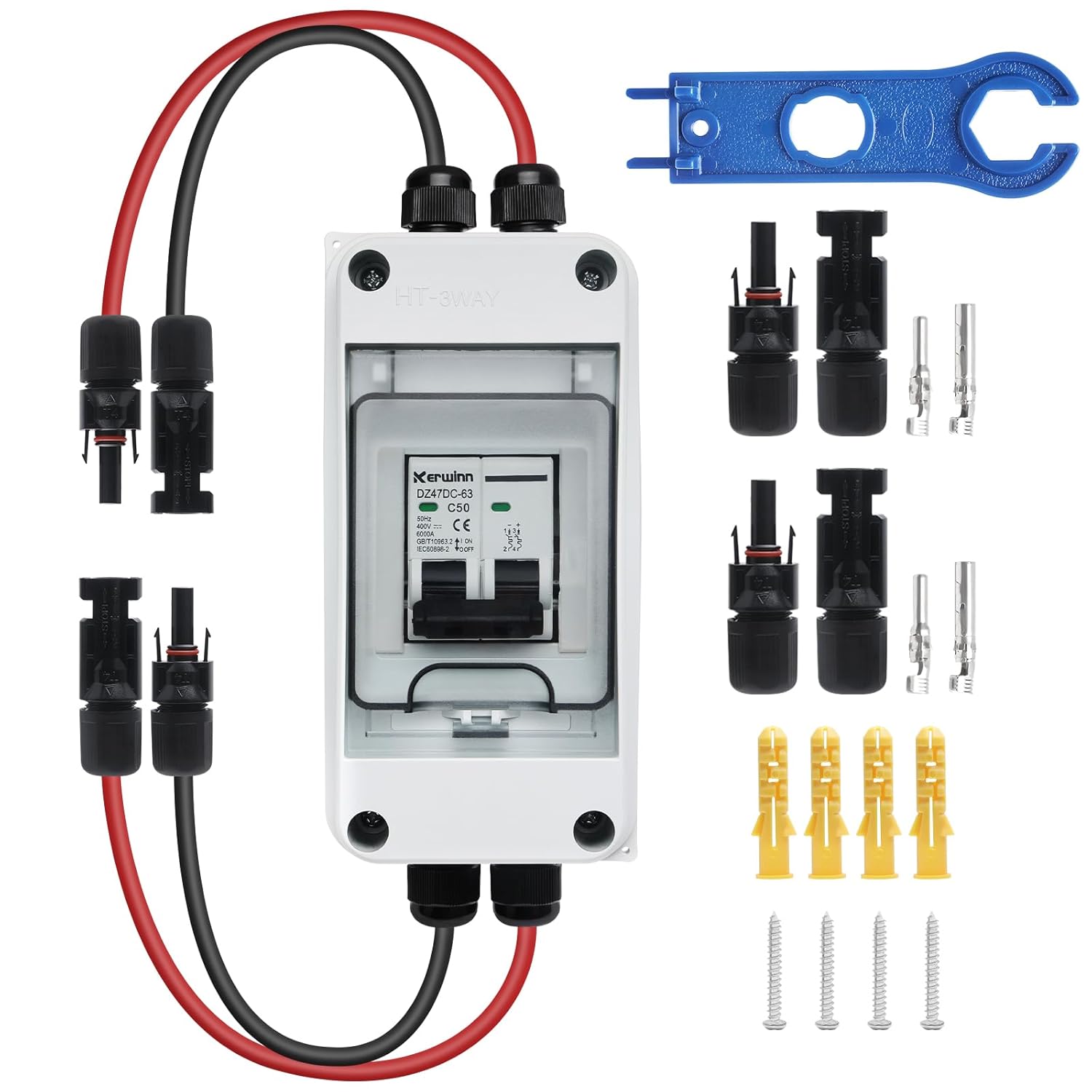 Solar Panel Disconnect Switch,50A 400V Miniature Circuit Breaker Box IP65 Waterproof AC/DC Disconnect Box for photovoltaic Solar Panel Grid-Connected Off-Grid System Home