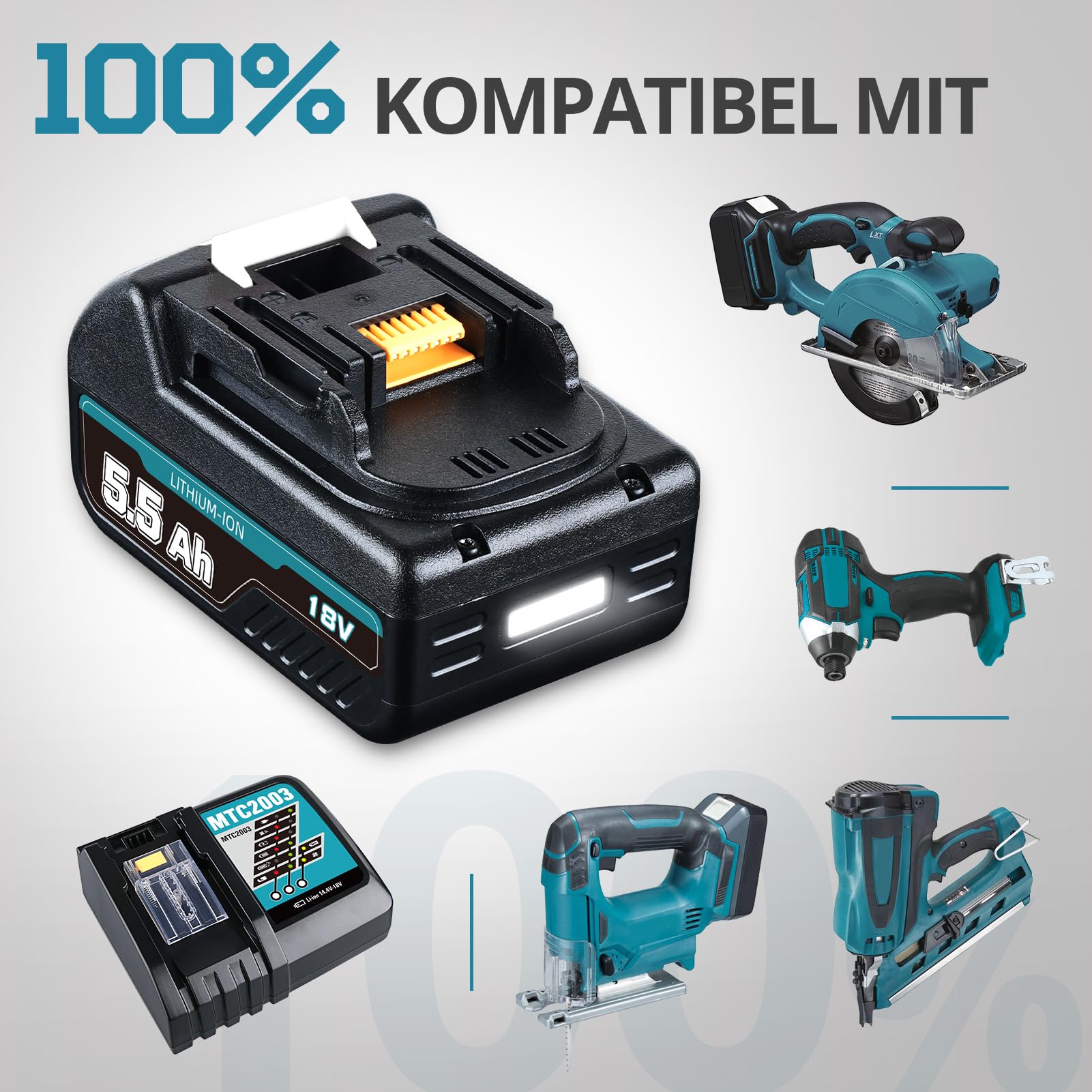 1 pieza de repuesto para Makita BL1850B de 18 V y 5,5 Ah y repuesto para Makita 3 A cargador DC18RC con batería de herramientas LED
