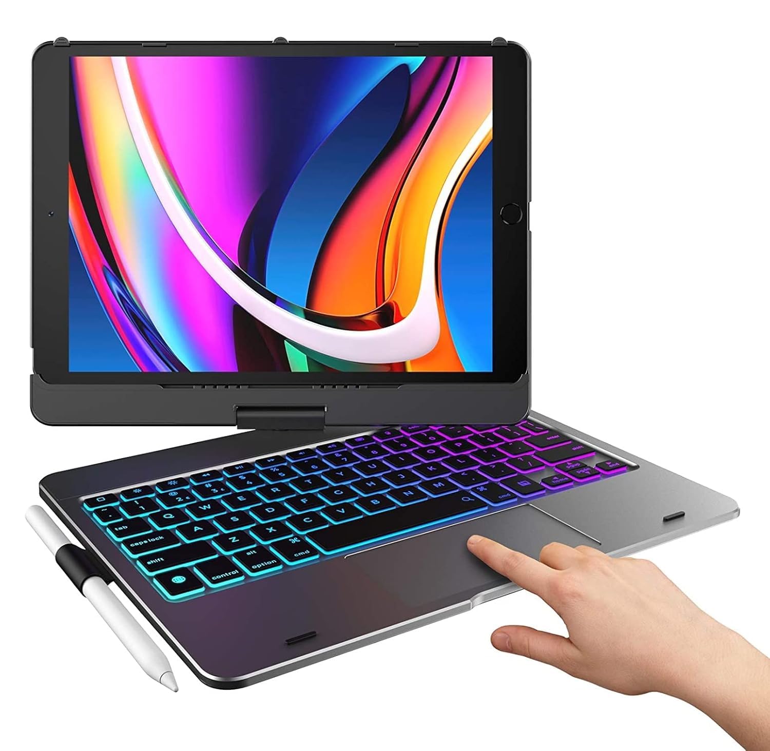 Flexbook Touch Keyboard for iPad 9th Gen (10.2 "), 8th / 7th Gen (10.2 Inch), Air 3 10.5" & Pro 10.5", 360° Rotation, 10-Color Backlits, Gestures Trackpad, Pencil Holder, BT (Space Grey)