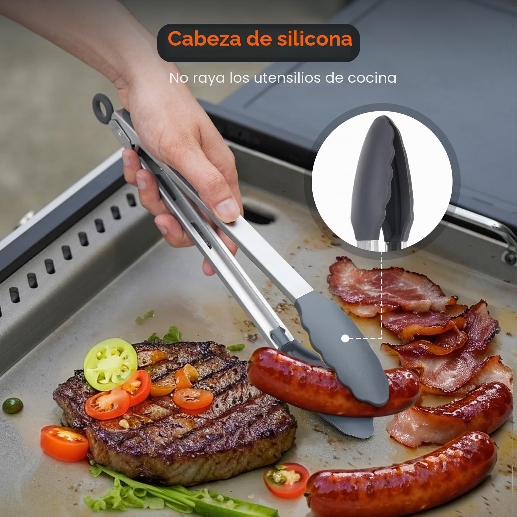 Onlyfire Kits de Utensilios Profesionales de Nylon para Barbacoas, 2 Espátulas para Plancha, Cuchara para Plancha y Pinza de Cocina, Utensilios para Barbacoa y Cocina al Aire Libre