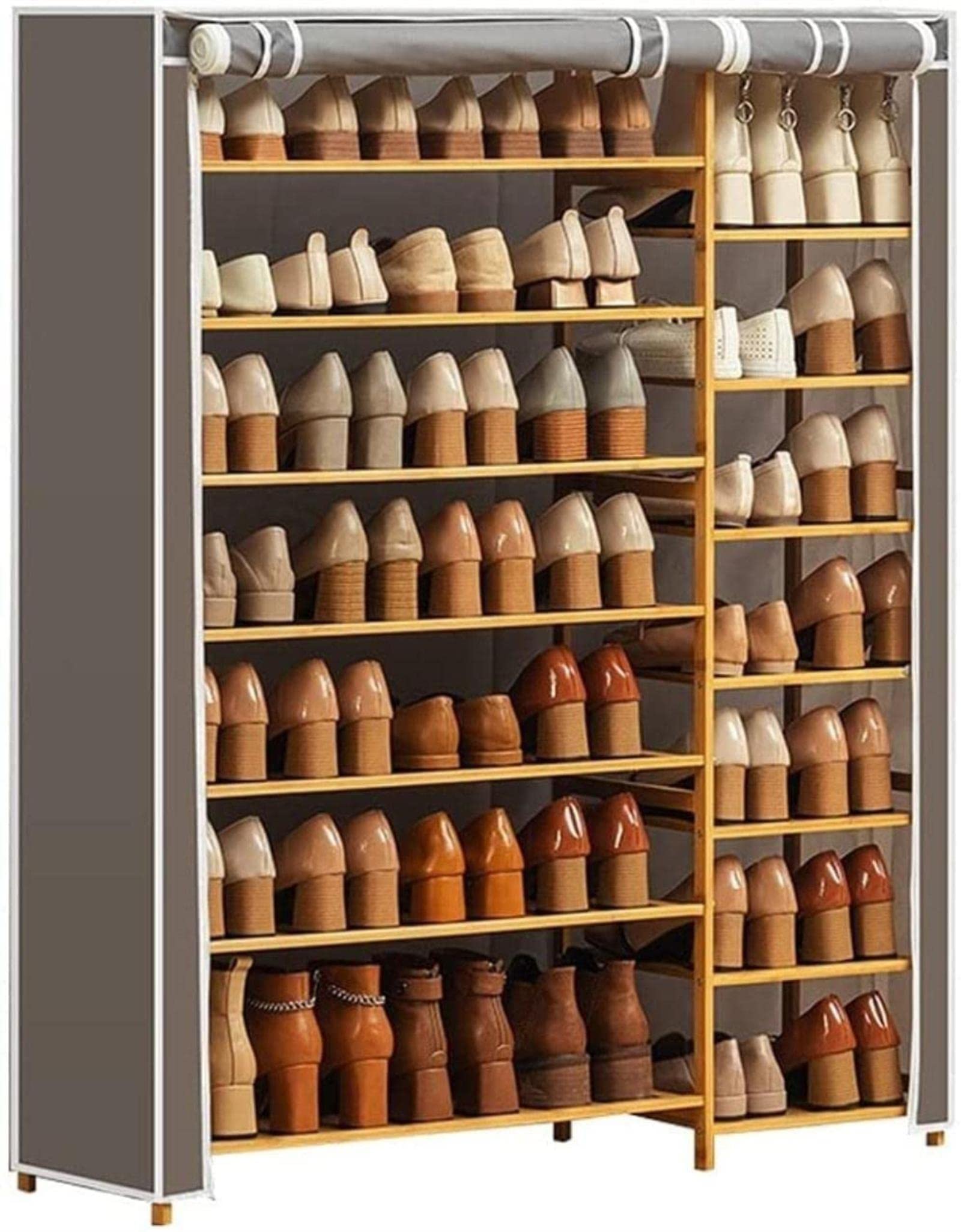 Metal Double Row Storage Shoe Rack, 7 Tier Shoe Rack Large Stackable Non Woven Overshoe Shoe Rack for Closet Bedroom Coat Hat Shoe Rack（120 * 100 * 28cm）