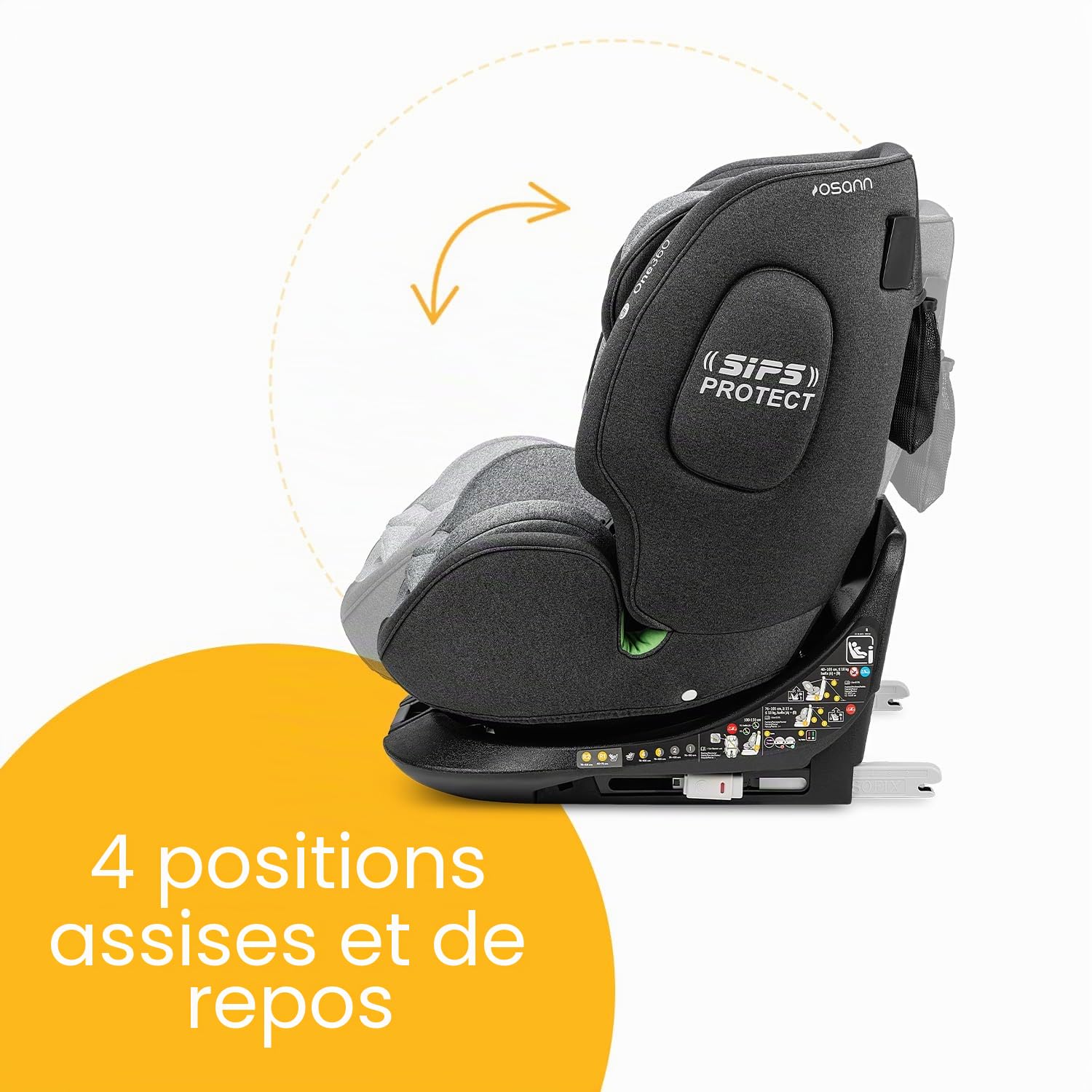 OSANN - Siège auto bébé/enfant One360 Rotatif 360° Isofix - 40-150 cm - 0 à 12 ans - Groupe 1/2/3 - Gris, Hauteurs 14 positions, Dos/Face à la route, Supports magnétiques pour sangles d'épaules
