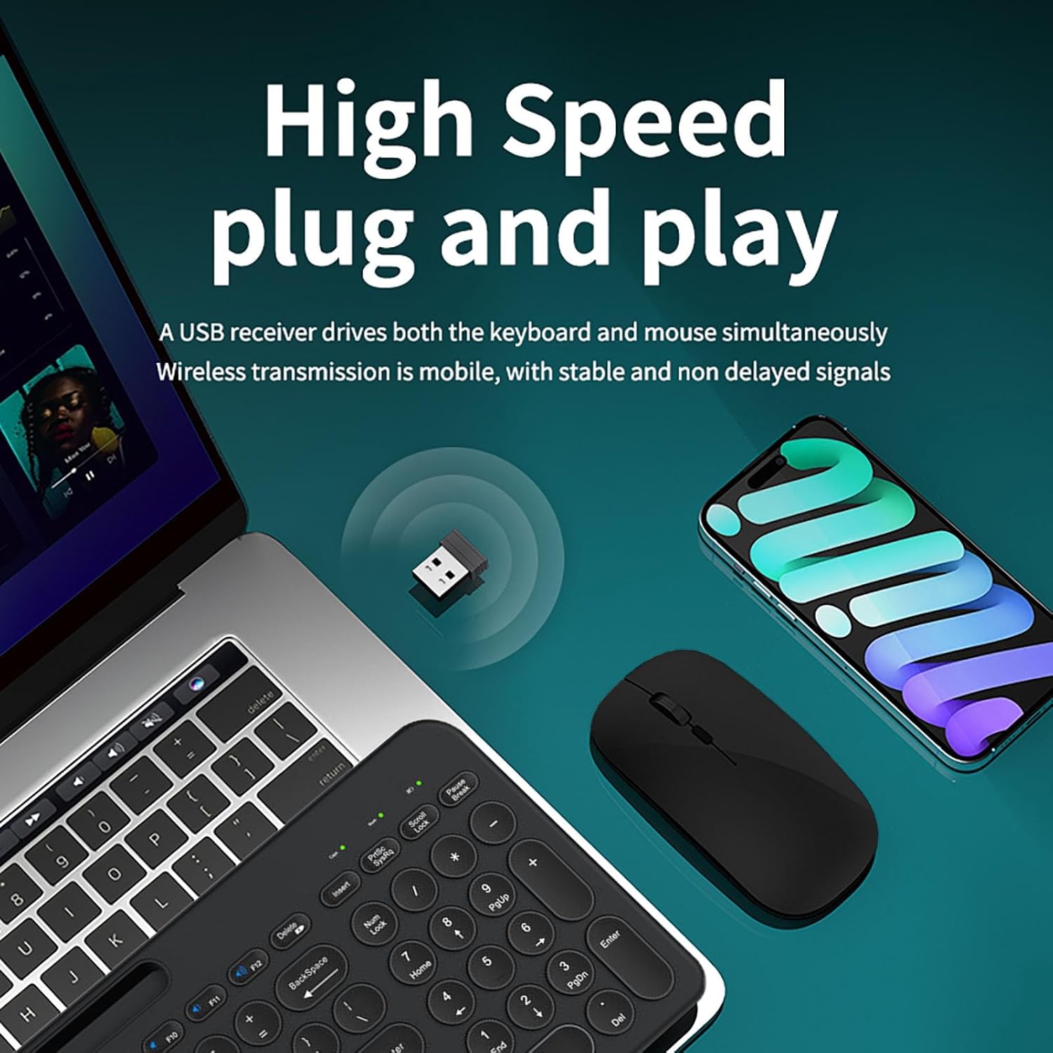 Wireless Keyboard and Mouse Combo with Phone Tablet Holder, Rechargeable Dual-Mode (Bluetooth 5.0 and 3.0 +2.4G) Multi-Device Silent Mouse for Windows, iPad, Tablet, MacOS,iOS,Android(Black)