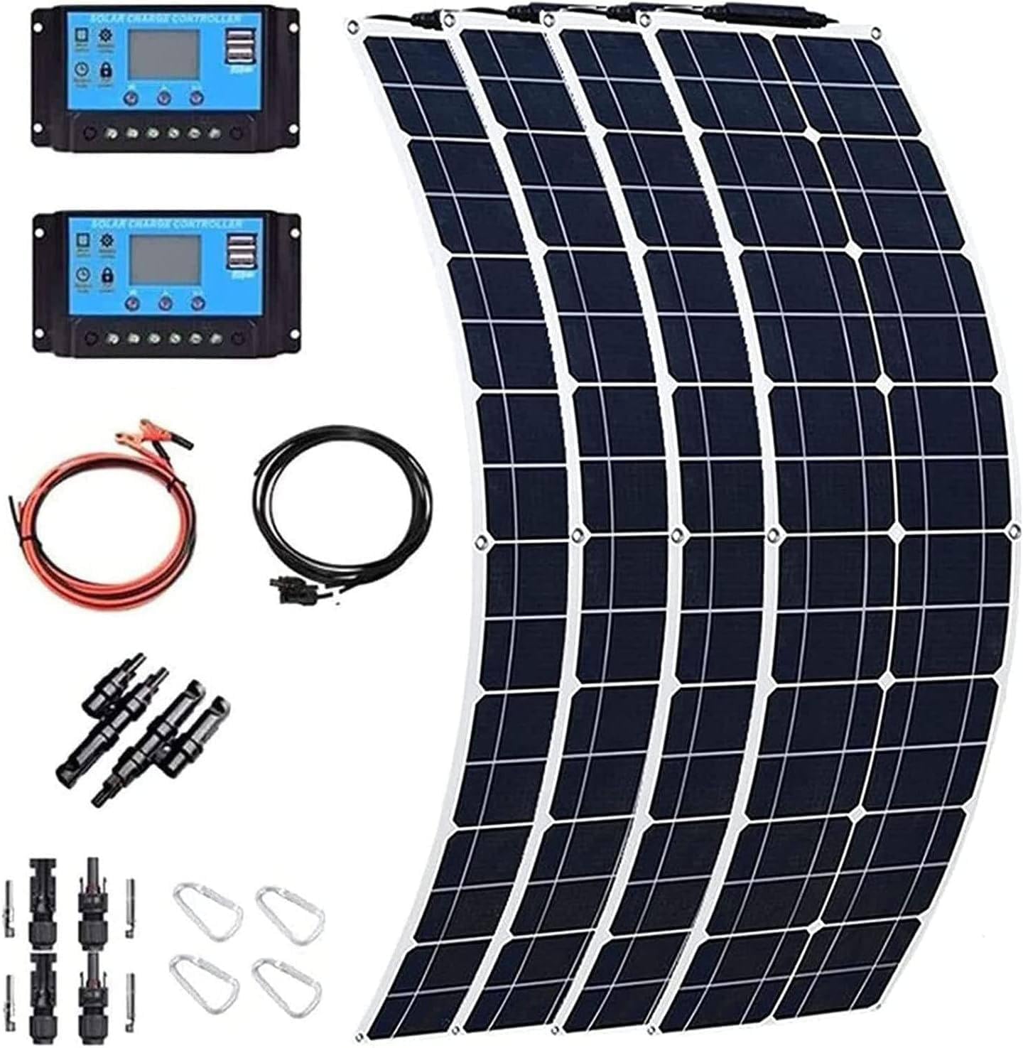 GZGHRZQS 200W/400W/800W Solar Panel Kit Portable, Framed Solar Panel, Flexible Monocrystalline Module With 40A Charge Controller, IP67, For Family, Caravan, Boat