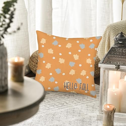 Miniatura 5 de Smilyard Juego de 4 fundas de almohada de Hello Fall Hello Pumpkin de 22 x 22 pulgadas, diseño de búfalo naranja, decoración de otoño, hojas de