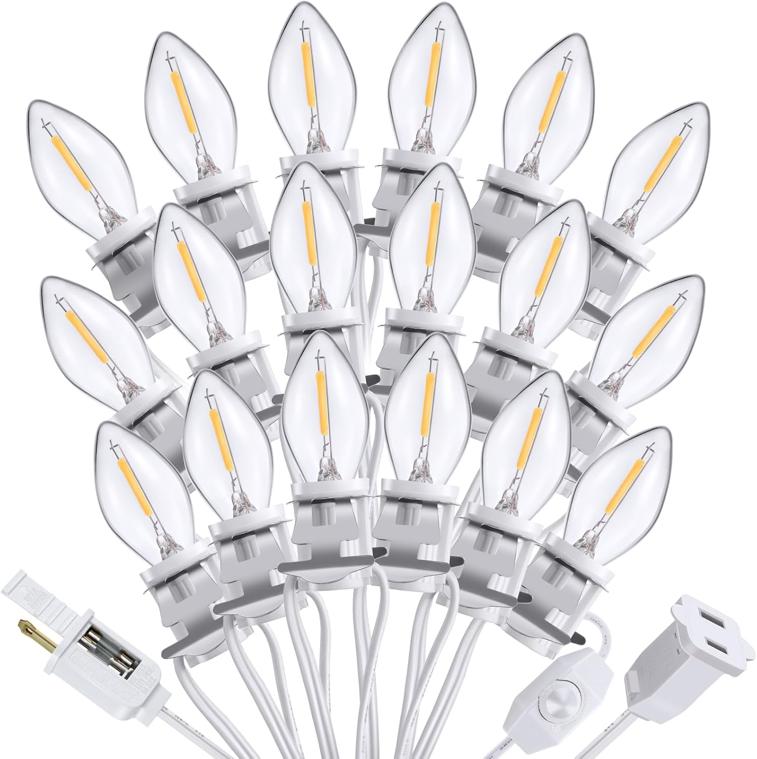 Meonum Christmas Village Lights Accessory Cord with 18 LED Light Bulbs, 34.5 FT C7 LED Lights with Dual Fuse and Switch Compatible with Dept 56 Christmas Holiday Craft Project Decor