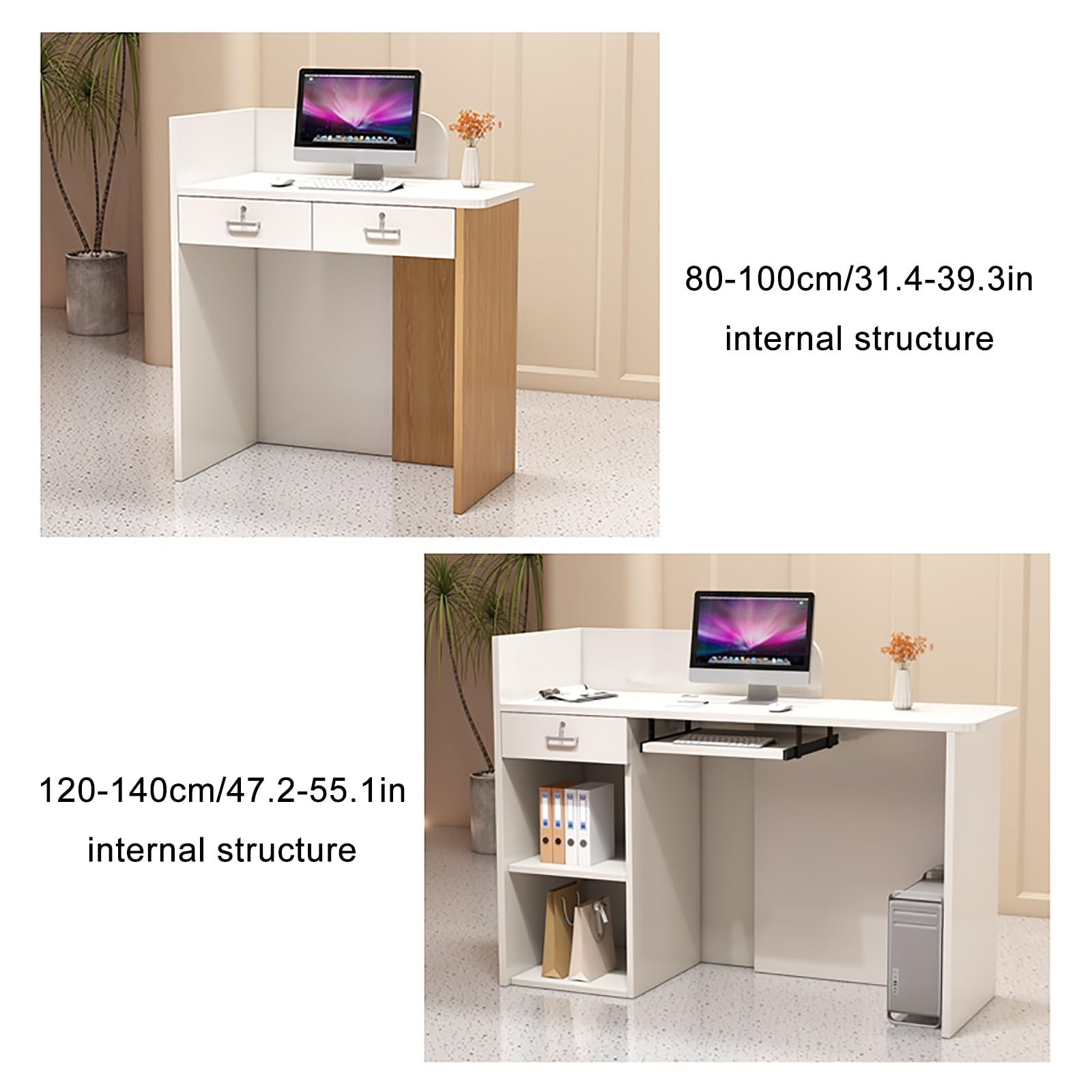 Moderno bancone da reception con luci a LED e cassetto bloccabile, per ufficio, bar, ristorante (beige, 100 cm)