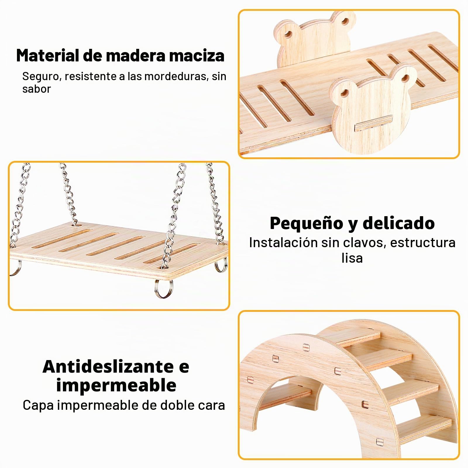 Juguetes de madera para hámster, 8 piezas DIY, juguete para masticar, escondite, casa, puente, columpio, entrenamiento, accesorios para jaula