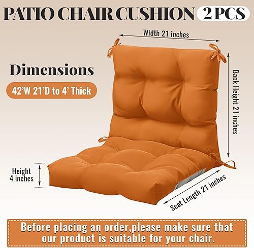Miniatura 3 de Marsui 2 cojines para sillas de respaldo alto para interiores y exteriores, muebles de patio con lazos, repuesto para todo tipo de clima, cojines