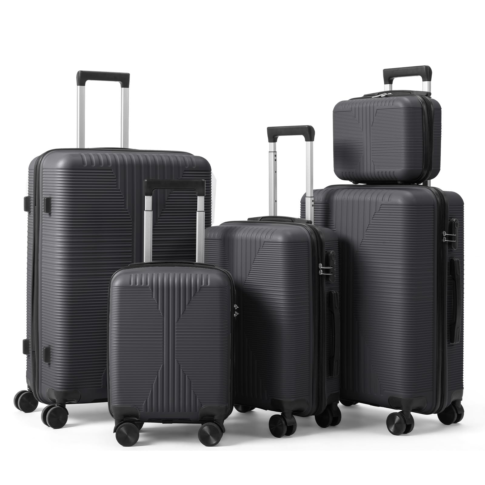 Karl home PP Hard Case Luggage Sets 5 Piece, Dark Grey, 12/16/20/24/28"