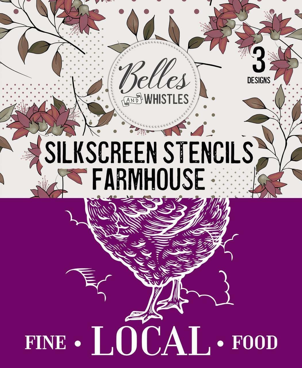 Dixie Belle Silkscreen Stencil - Farmhouse - 8” x 9” - 3 Individual Stencils - Reusable Painting Stencil for Crafts, Furniture, Wood, Plastic, Canvas