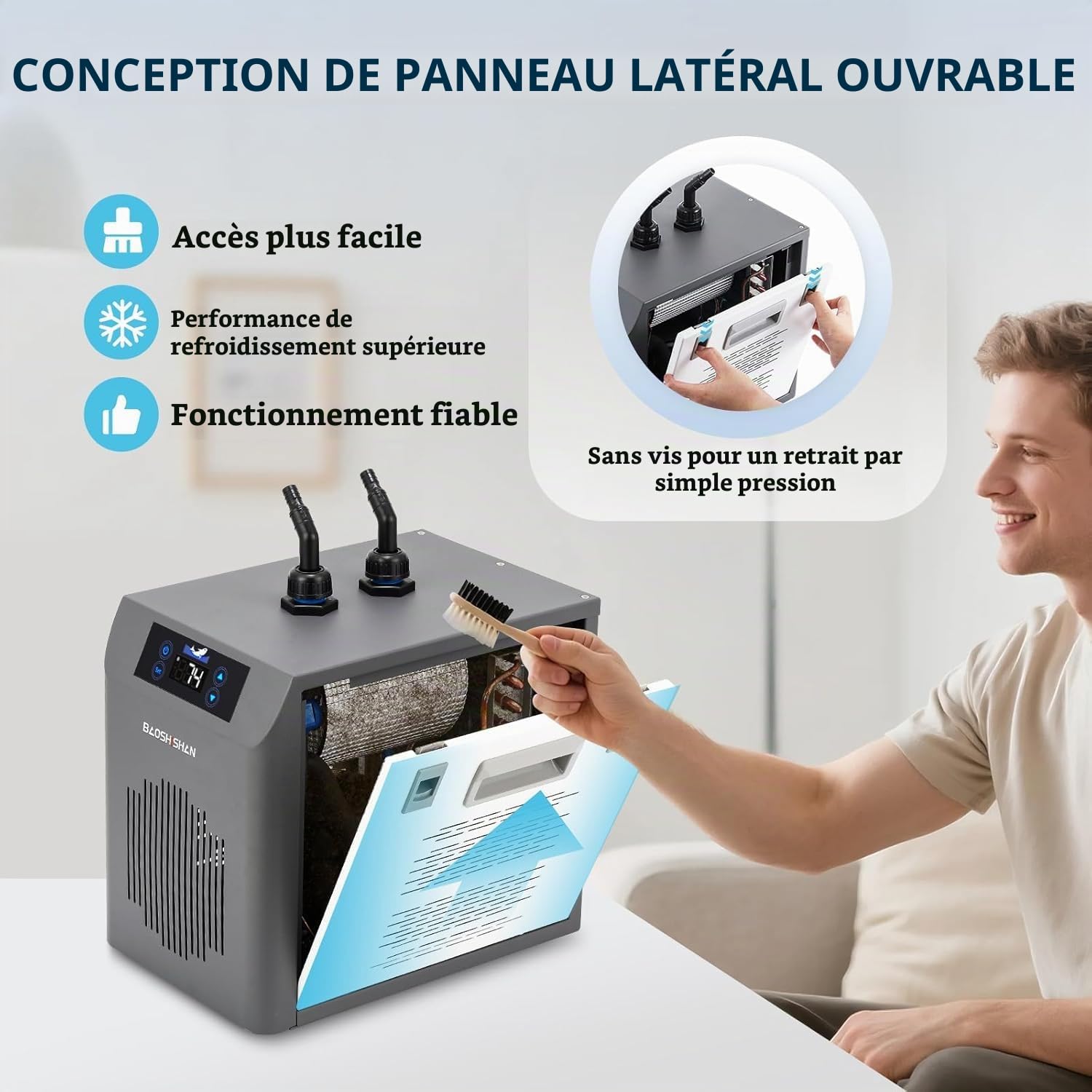 BAOSHISHAN Refroidisseur d'aquarium 160 L, 20‑26 °C | Écran tactile, panneau latéral amovible pratique, pour axolotls/coraux/hydroponie intérieure, eau douce et eau de mer