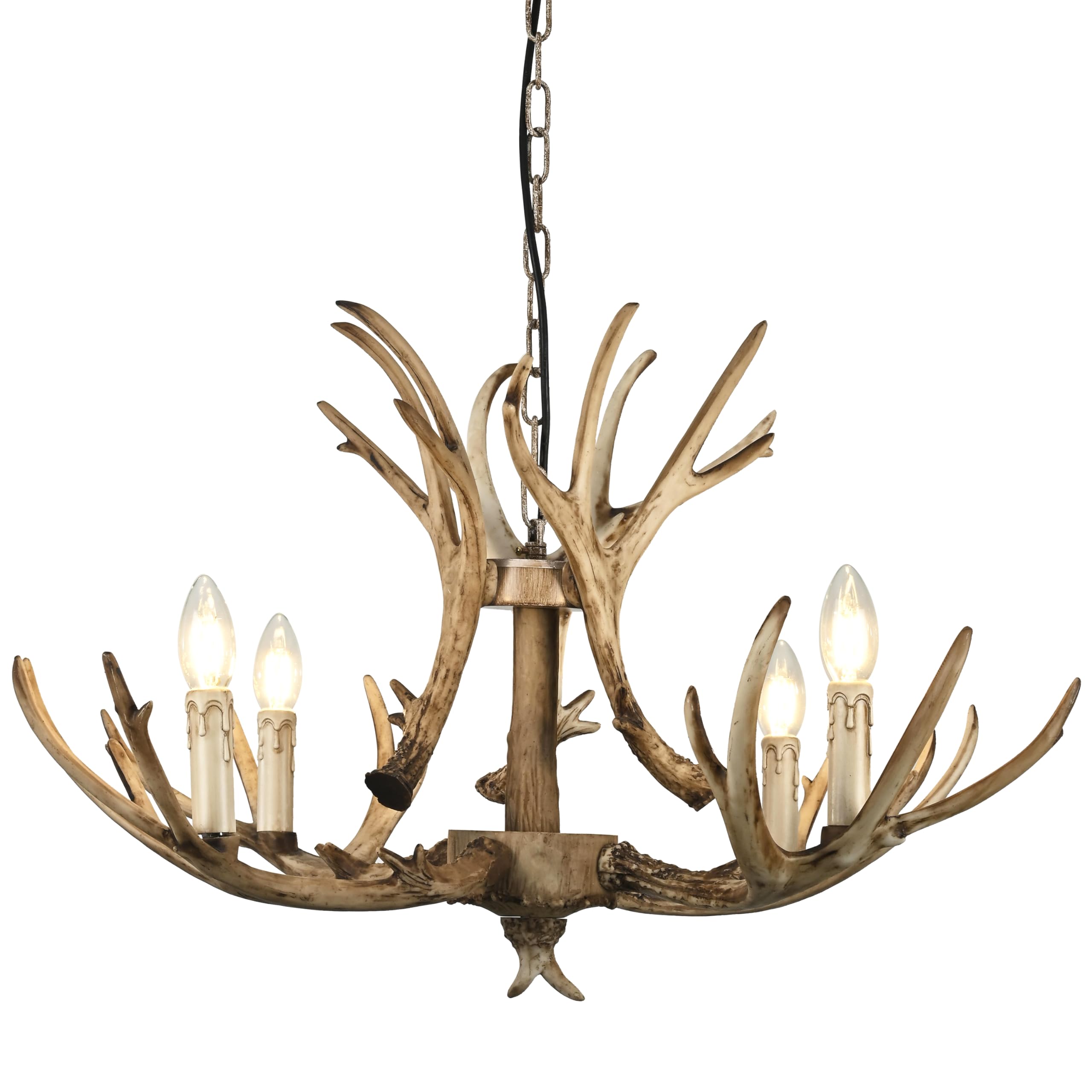 Bagood Natural Antler Chandelier 31.4" Retro Country Style Deer Horn Chandelier 4 Lights Farmhouse Antler Light Fixtures Adjustable Antlers Chandelier Dimmable Resin Deer Antler Chandelier for Bedroom