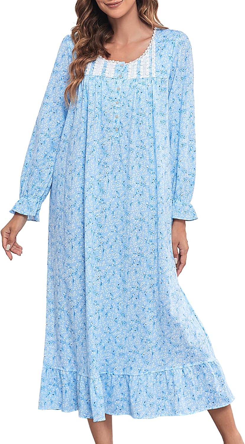 MZROCR Cotton Nightgowns For Women Long Sleeve Night Gowns Soft Women's Sleepwear Loungewear for Women Ladies Nightgowns