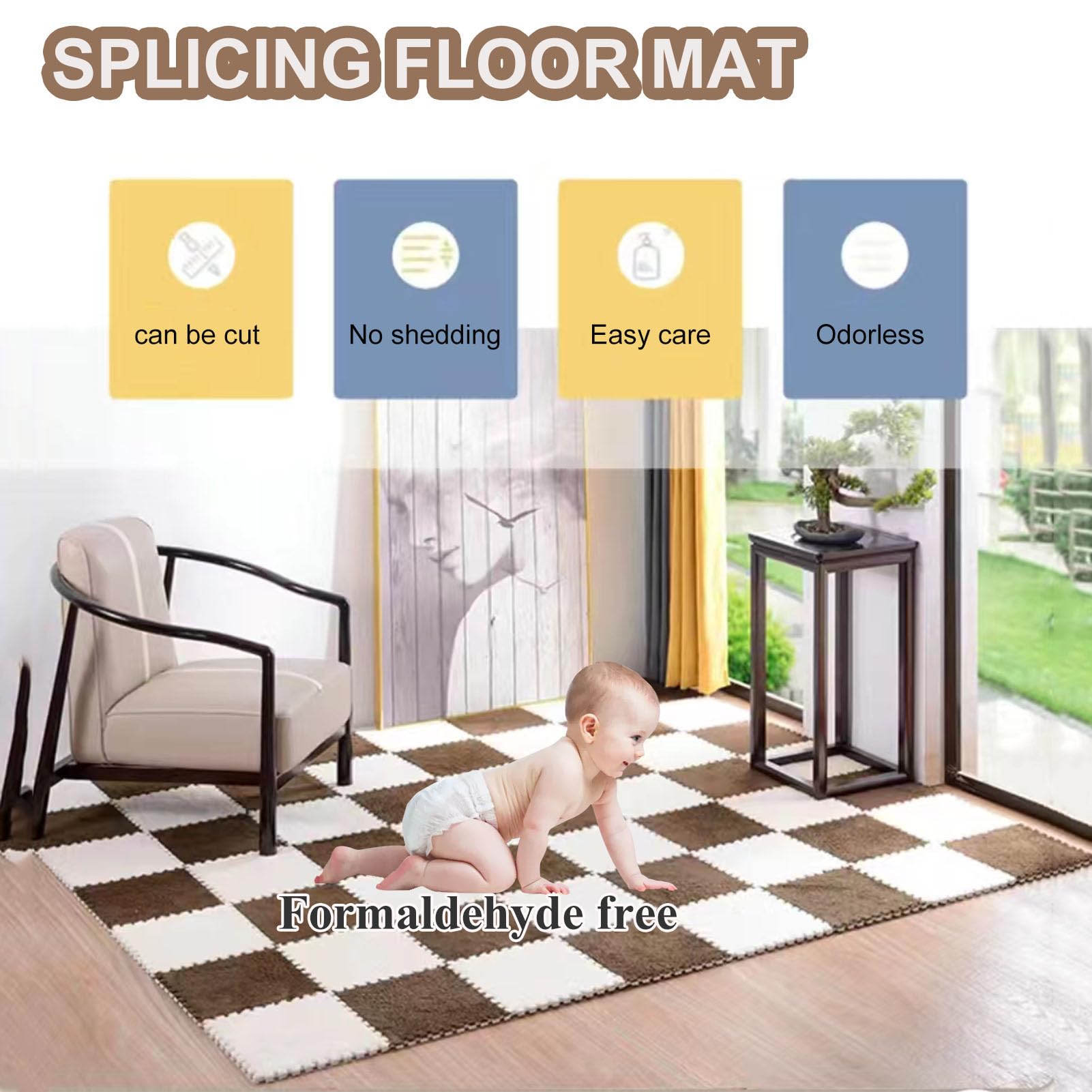 Tappeto ad Incastro Splice, Tappeto ad Incastro a Forma di Puzzle, Tappeto in Peluche, Tappeto ad Incastro Quadrato, Tappetino Antiscivolo per Camera da Letto, Tappeto in,Blue-50pcs