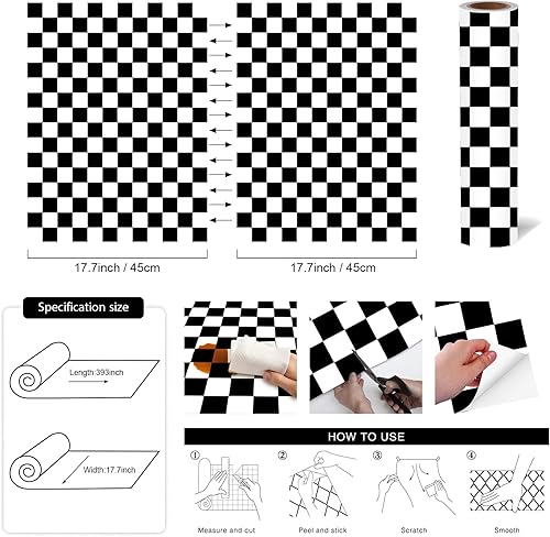 Miniatura 27 de Papel tapiz moderno de mosaico blanco y negro, papel de contacto a cuadros, autoadhesivo, de 17.7 x 118 pulgadas, papel tapiz de celosía