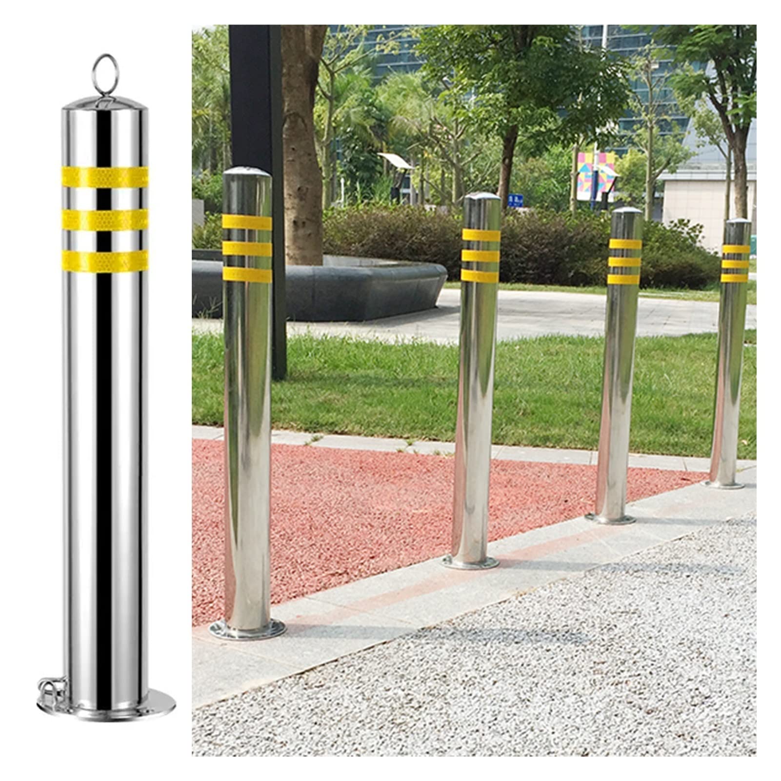 WOTZOV Reflective Stainless Steel Traffic Bollard - Adjustable Height 60-110Cm - Durable Driveway Safety Barrier 1 Pack For Enhanced Visibility,4pack 100cm/39.3in