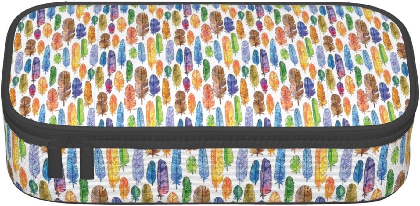 Big Capacity Soft Bag Fashion Multiple Compartment Pockets Fabric Pouch Multifunctional Storage Bag Suitble Office Desktop Daily Travel Colourful Feathers