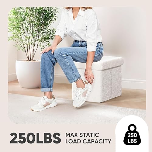 Miniatura 76 de PINPLUS Otomanas otomanas de almacenamiento con forma cuadrada con reposapiés de almacenamiento para sala de estar, asiento otomano Boucle para