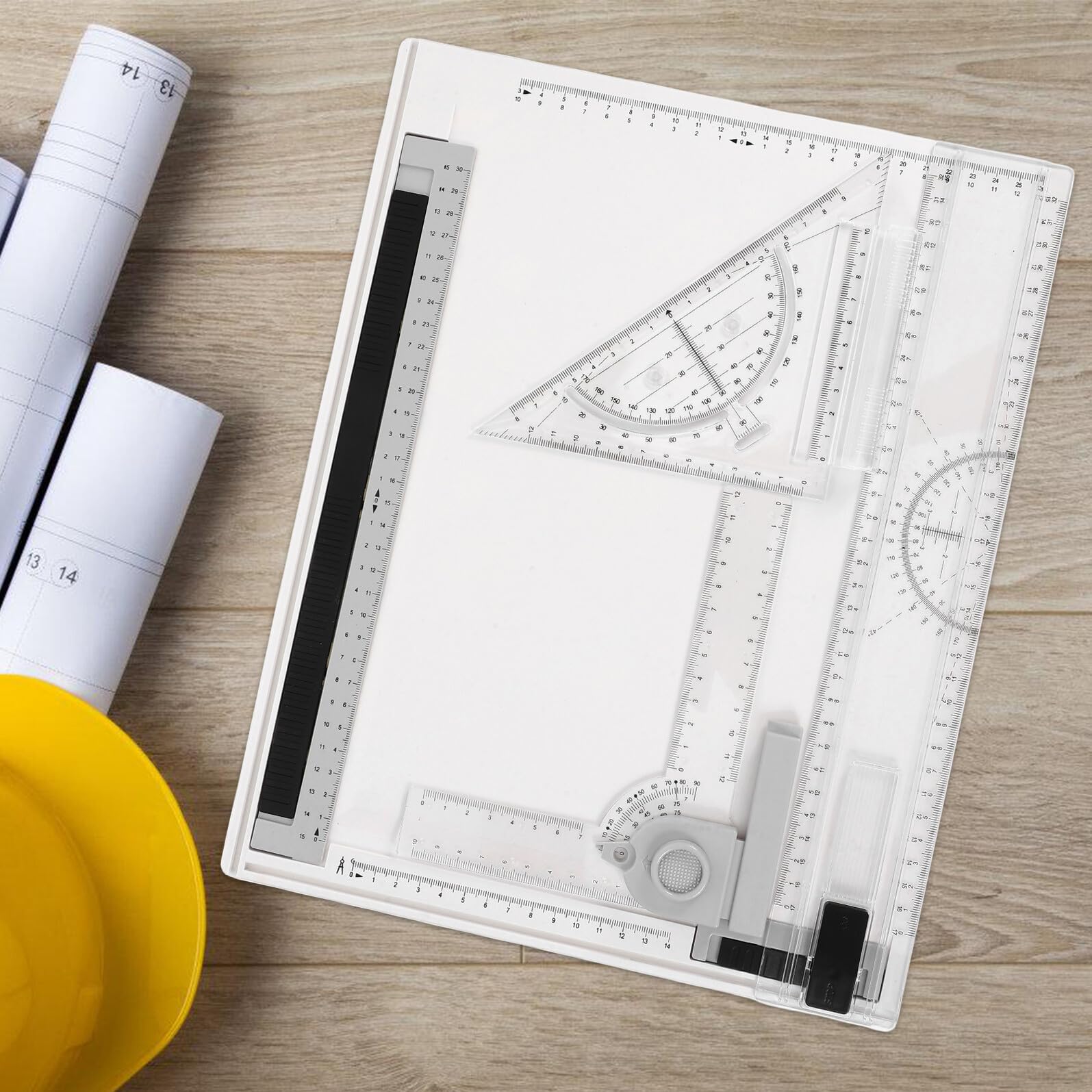 Zeichenbrett mit Präzisen Skalen und Linealen A4 aus Kunststoff Stabiles Tragbares Architektur Maltafel Satz für Skizzieren und Geometrische Perspektivzeichnungen