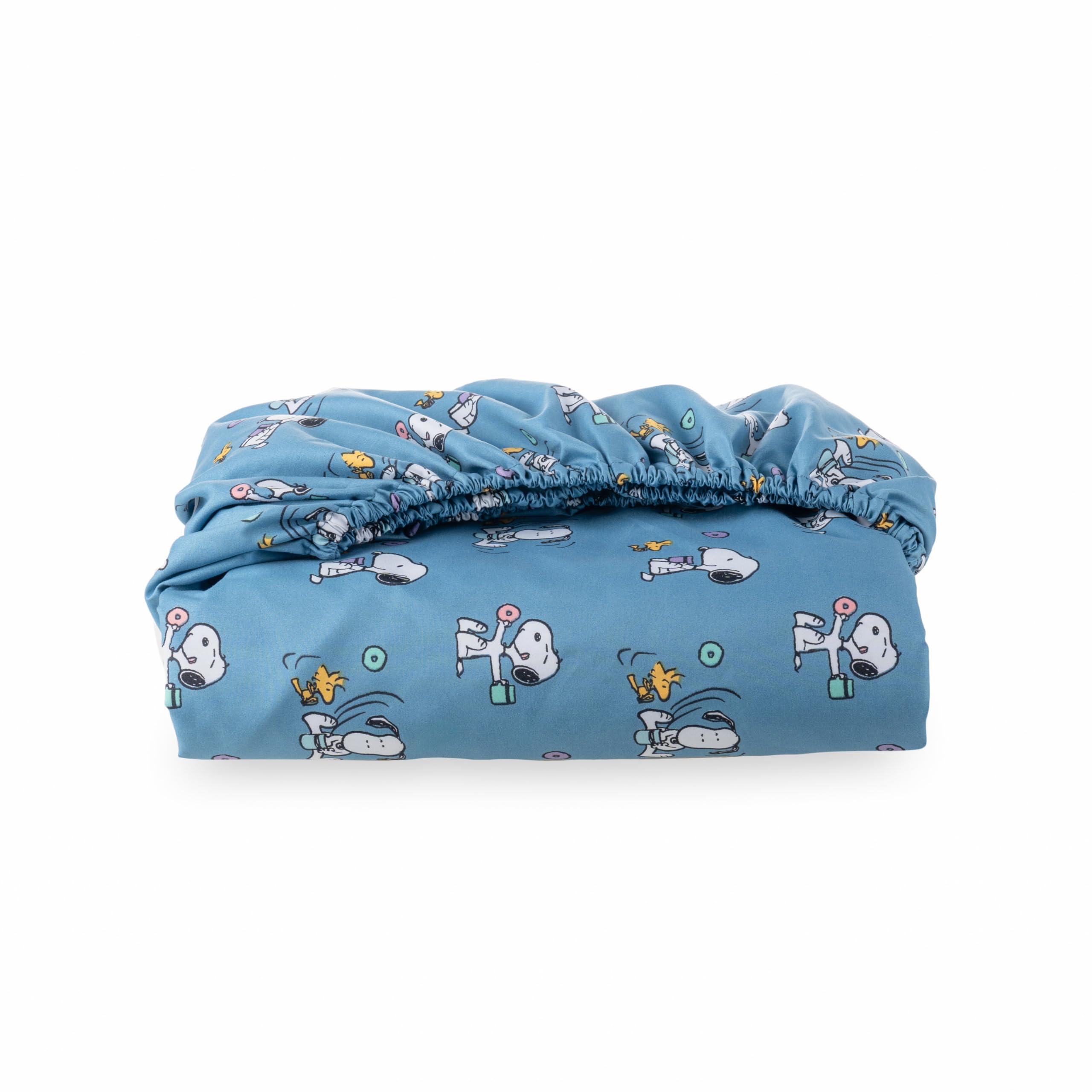 Peanuts® Fitted Sheet Full Size, Cute Character Snoopy Microfiber Sheet with Deep Pocket, Soft and Breathable, Snoopy's Morning Coffee Small Blue