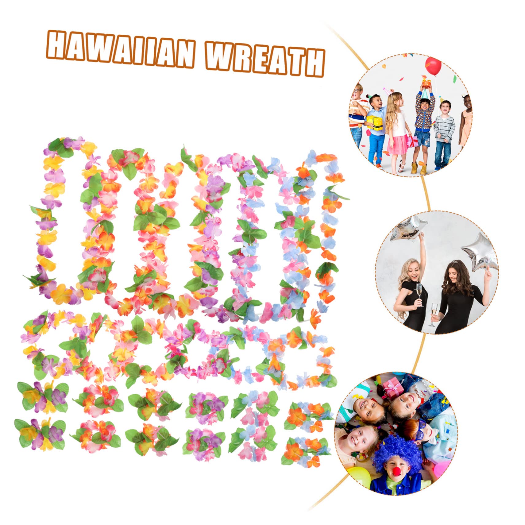 Amosfun 3juegos Conjunto De Guirnaldas Hawaianas Collar De Flores Diadema y Pulseras Para Fiestas Bodas y Luau Colores Vibrantes