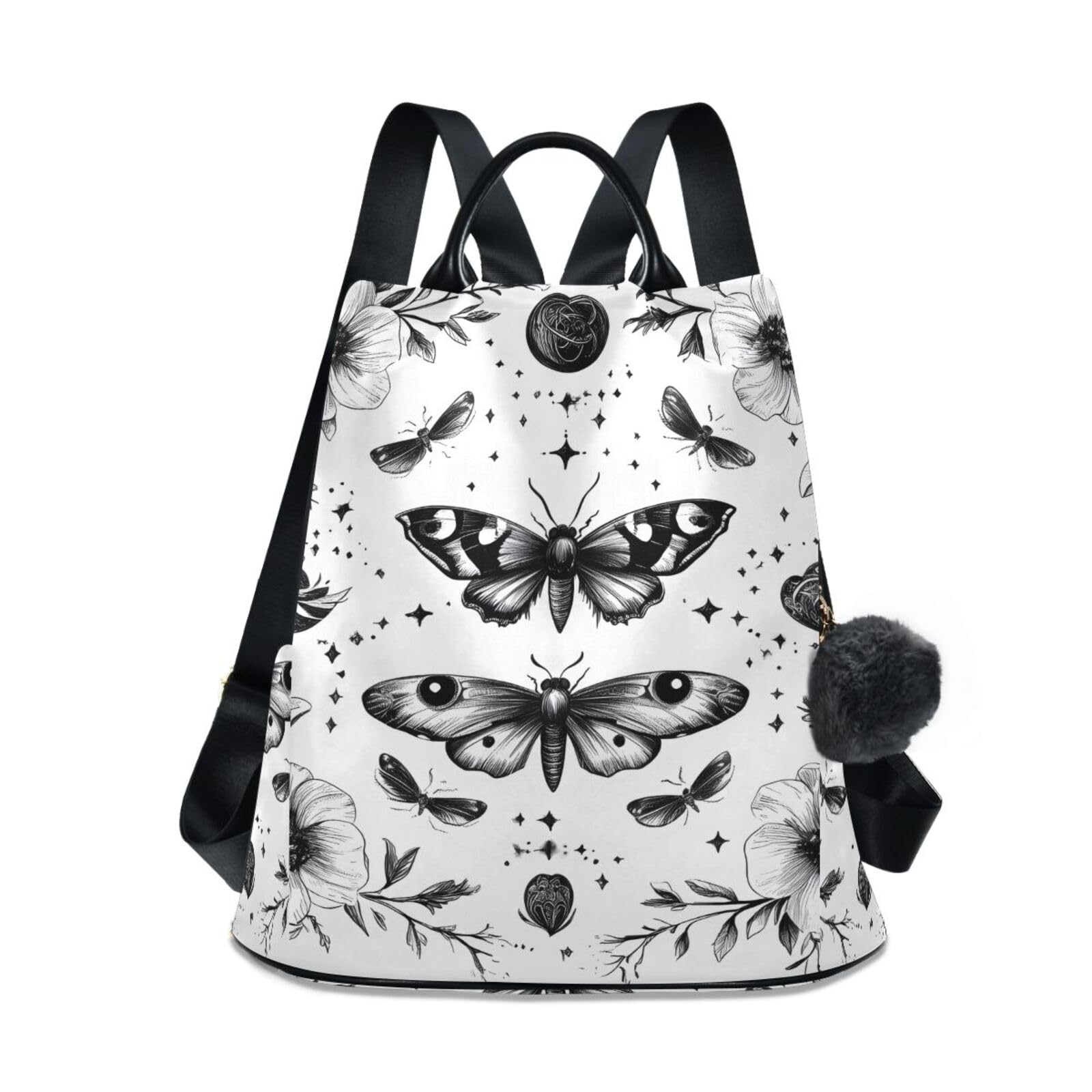 Moth and Flower Backpack for Women Anti Theft Large Fashion Travel Shoulder Bag Purse Rucksack Lightweight