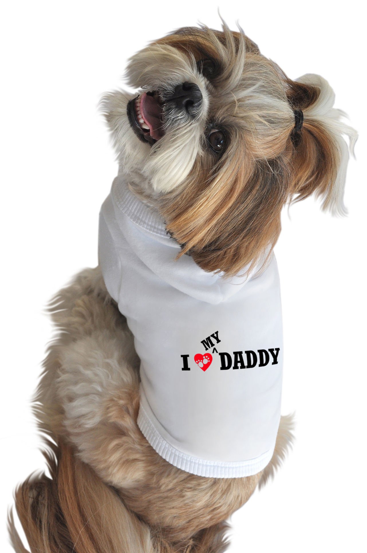 Ruff Ruff and Meow Dog Hoodie, I Love My Daddy, White, Extra-Small