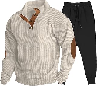 Generisch Conjunto casual para hombre con cuello alto, manga larga, sudadera con capucha de pana con capucha, traje de pantalón para hombre, color azul, sudadera de pana informal, cuello de solapa,