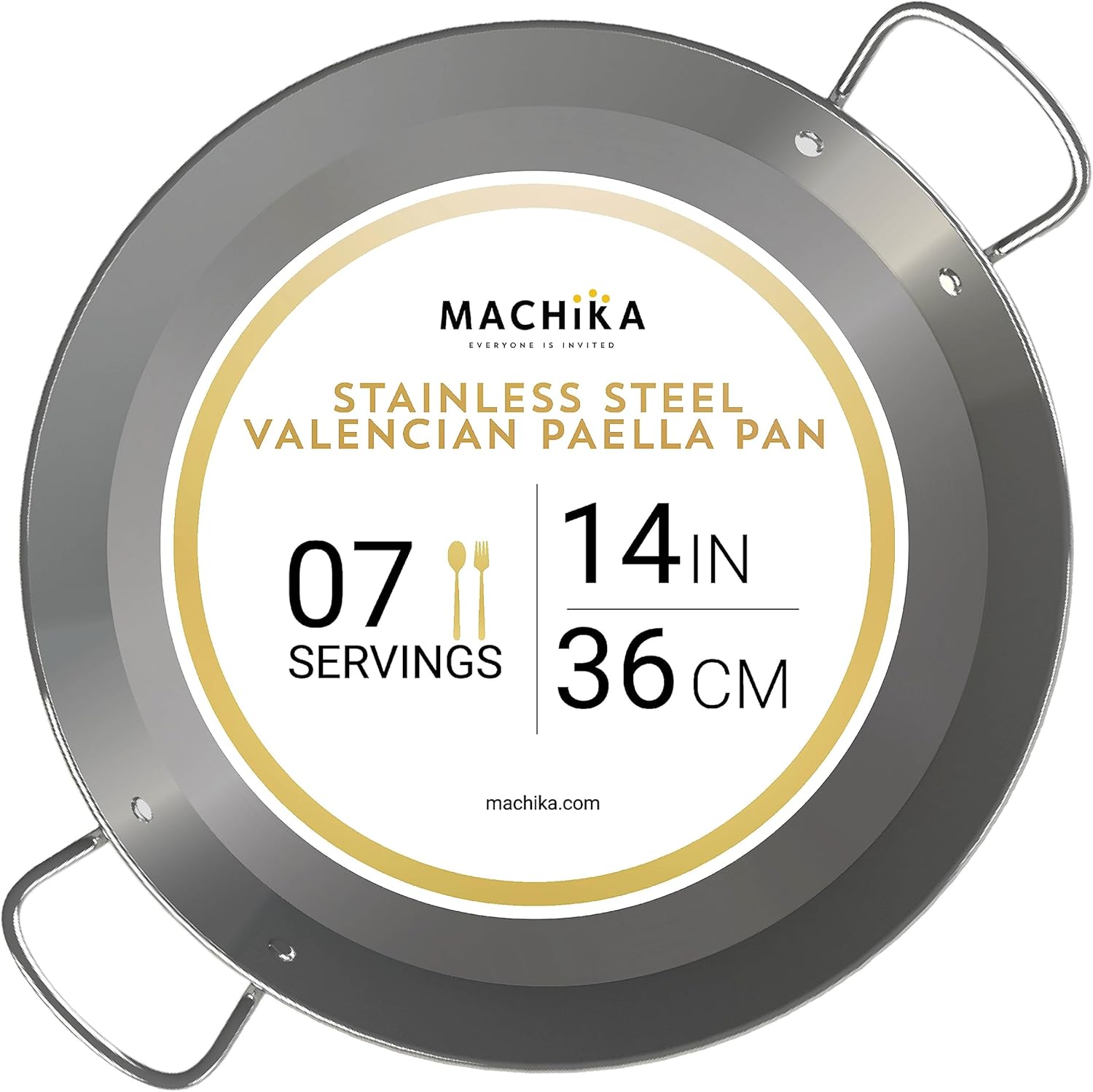 Machika Stainless Steel Pan | Stainless Steel Cookware | Induction Frying Pan for Paella and Rice Recipes | Ideal for Home Cooks, Restaurants & Catering | 7 Servings | 14 inches |