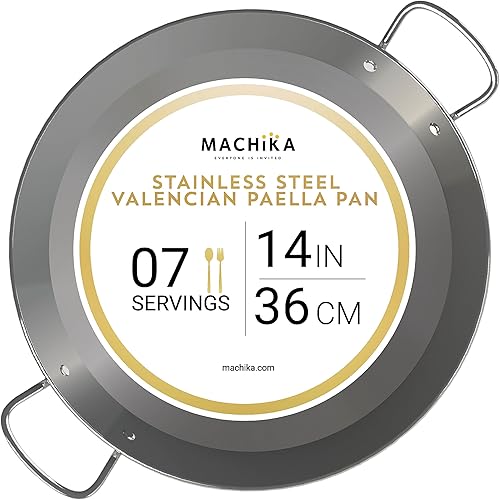 Machika Sartén de acero inoxidable  Utensilios de cocina de acero inoxidable  Sartén de inducción para recetas de paella y arroz  Ideal para