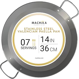 Machika Stainless Steel Pan | Stainless Steel Cookware | Induction Frying Pan for Paella and Rice Recipes | Ideal for Home Cooks, Restaurants & Catering | 7 Servings | 14 inches |