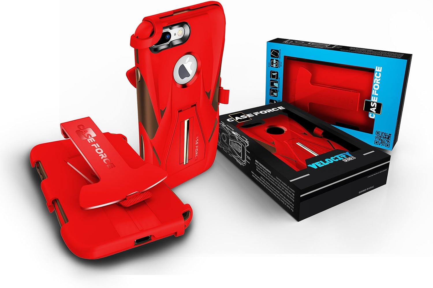 iPhone 7 Plus Case, CASE FORCE [Velocity Series] World's First High Velocity Impact Resistance Case, Built-in Kickstand + Swivel Belt Clip Holster + Screen Protector for iPhone 7 Plus (Red/Brown)