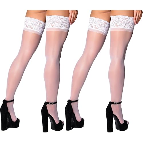 Thigh High Stockings Silicone Lace Top Stay Up Silky Semi Sheer Pantyhose for Women Hold Up Nylon DORALLURE