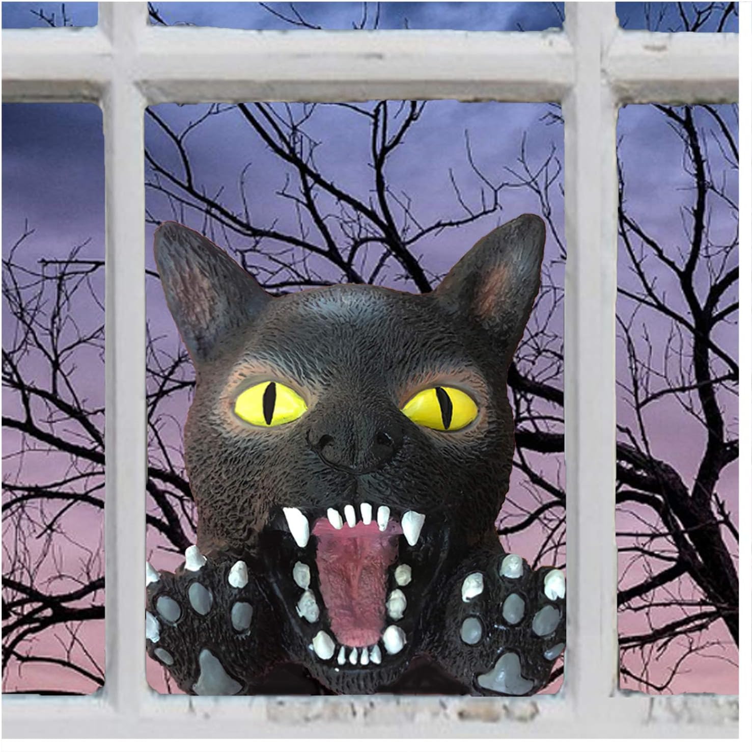 Scary Peeper Fright At First Sight Crazy Cat-Creature Halloween Decoration Spooky Peeping Cat, Indoor and Outdoor Window Hanging Cat for Spooky House Party Scares, Tricks, and Laughs, Novelty Decor