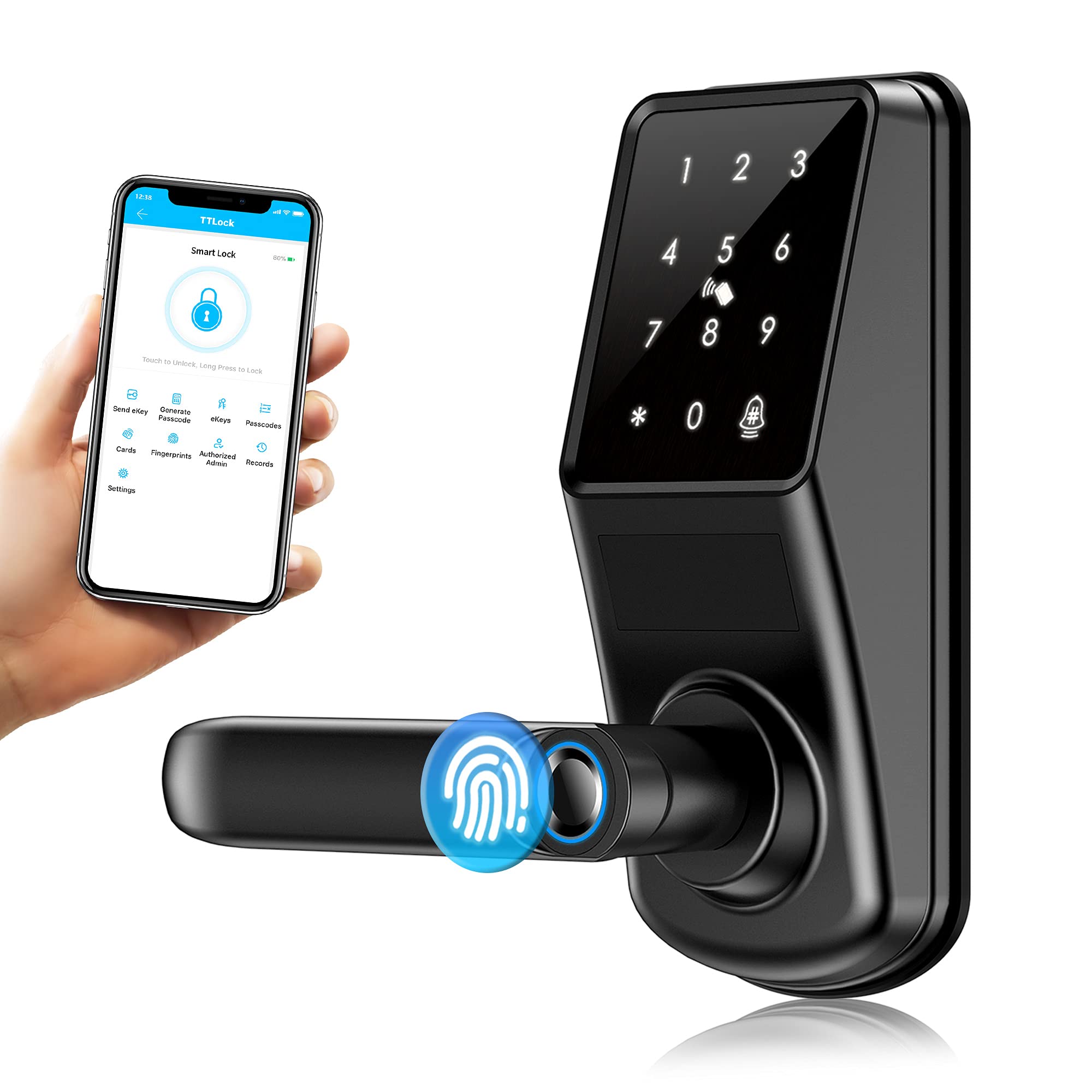 Smart Lock,CATCHFACE A290 Fingerprint Door Lock with TTLock App,5-1 Keyless Entry Door Lock(Left Handle)