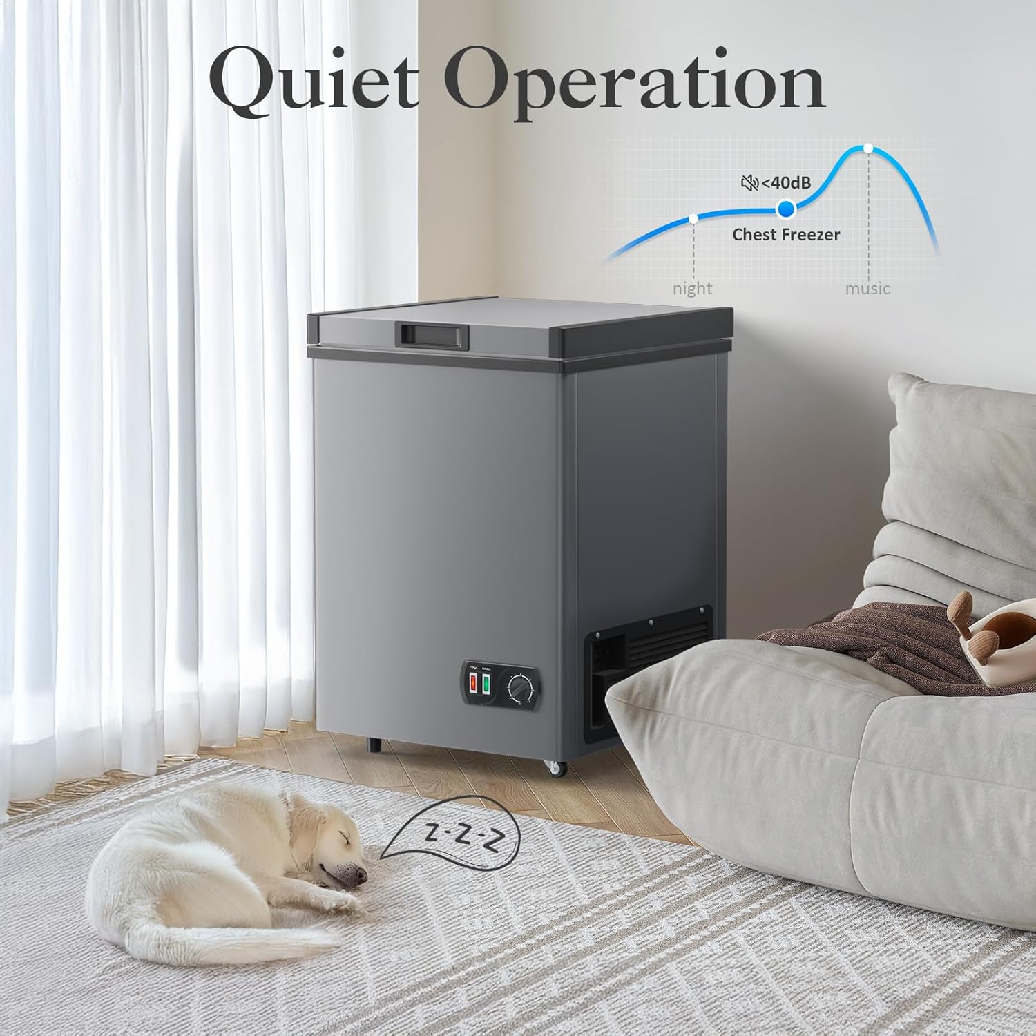 Chest Freezer - 4.2 Cu Ft Compact Deep Freezer with Fast Cooling & Convenient Pulley, Perfect for Kitchen Parlor, Small Freezer with Low Noise & Energy Saving, Space Gray