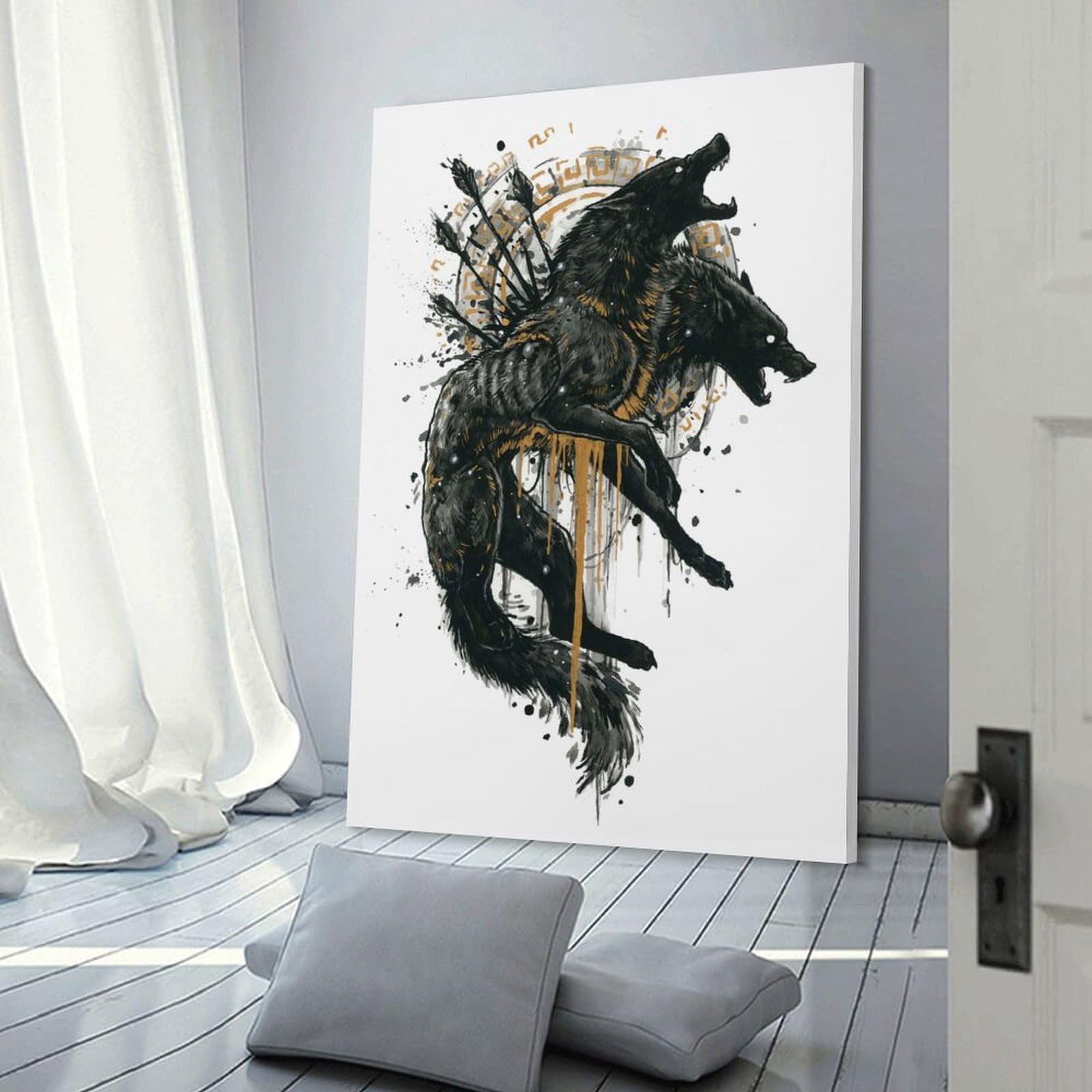 Junmoney Decorative Wall Artwork Orthrus, 16x24inch(40x60cm), for Lounge, Bedroom Or Personal Spaces, Gift Idea for Housewarming And Birthdays