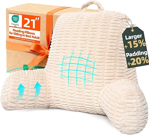 Almohada de lectura grande de 21 pulgadas de alto para cama de adulto, almohada de espalda para cama sentada con espuma viscoelástica soporte de