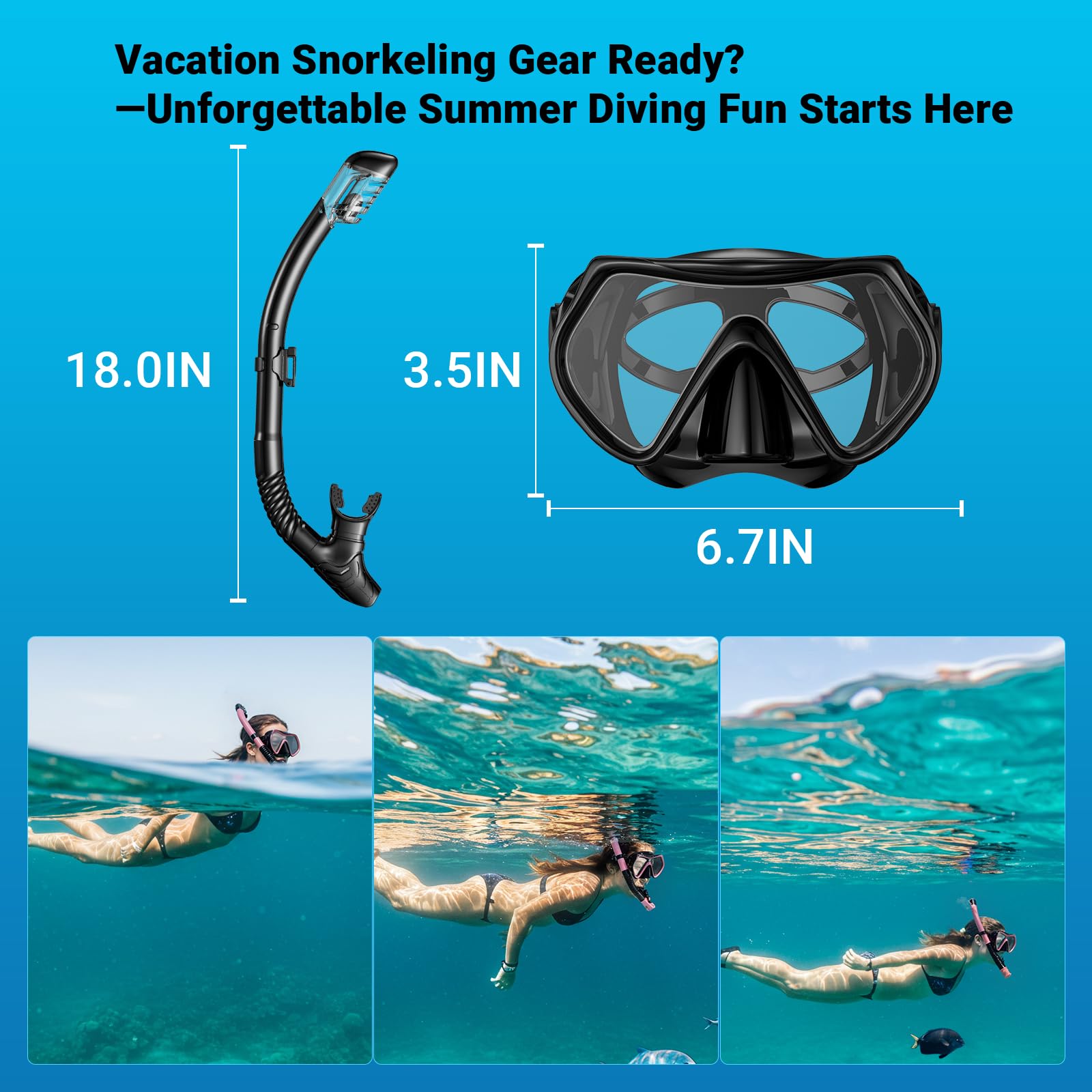 Equipo de esnórquel para adultos, hombres y mujeres, juego de máscara de buceo con parte superior seca, visión panorámica de 180°, kit de gafas de esnórquel de respiración profesional con cubierta de