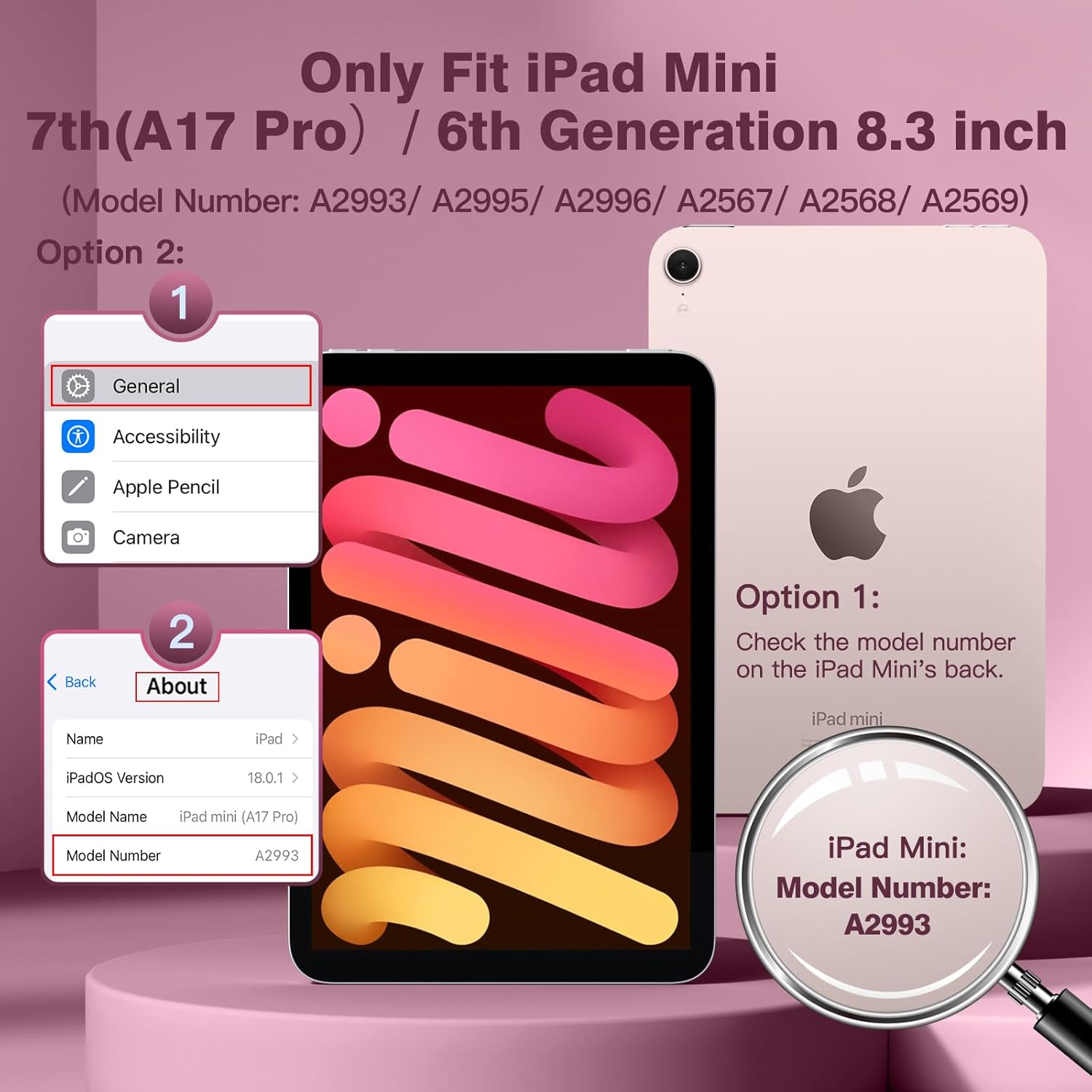Cousper for iPad mini 7 Keyboard Case A17 Pro 2024/iPad Mini 6 Generation Case with Keyboard 2021 8.3 Inch, Pencil Holder, 7 Color Backlit Detachable Keyboard Cover for iPad mini 7th/6th Gen,Mulberry