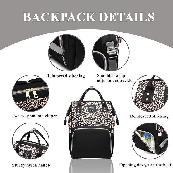 Diaper Bag Backpack, Leopard Multi function Baby Diaper Bag for Boys Girls Waterproof Backpack Travel Diaper Bag