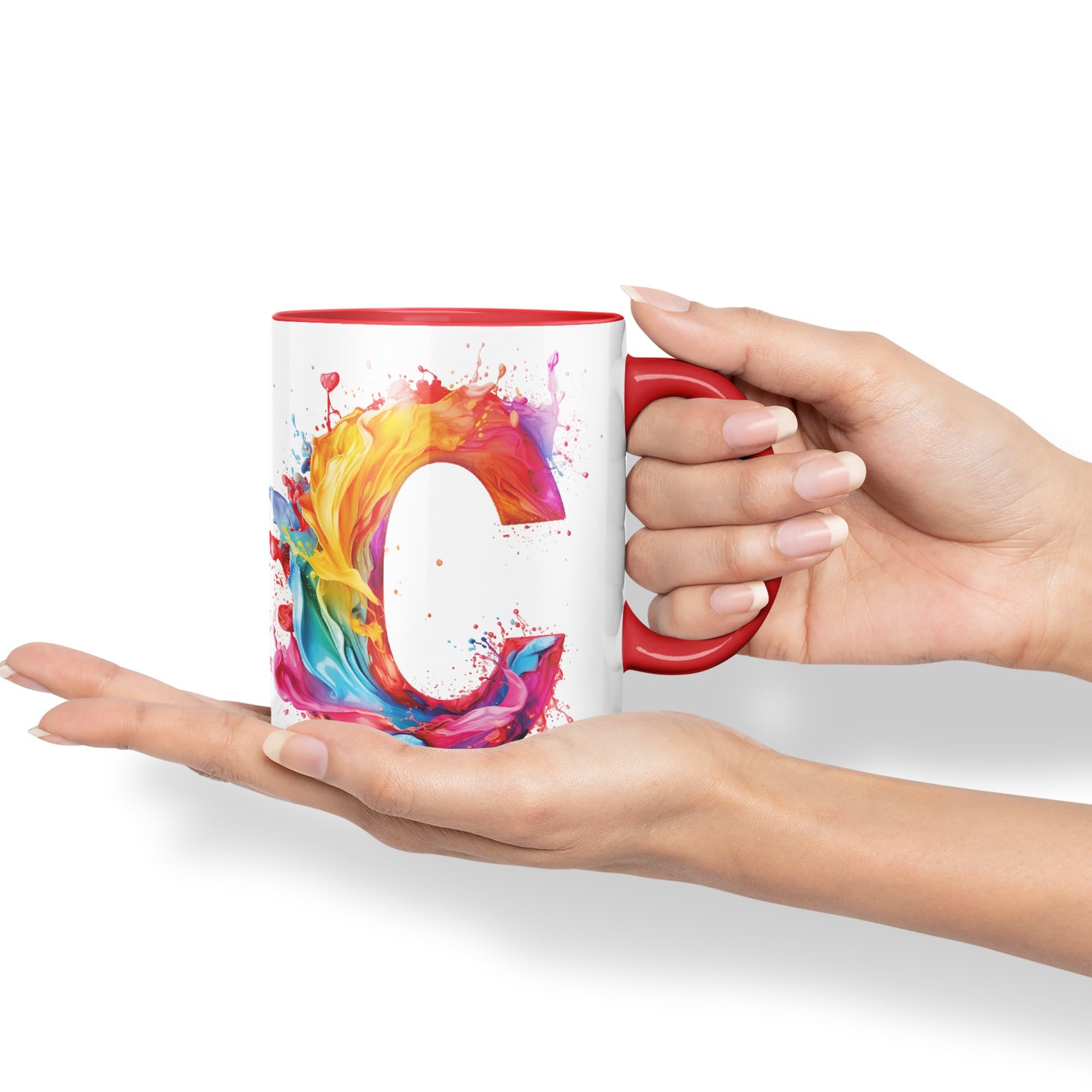 Tazza In Ceramica Con Lettera C - Monogramma Colorato, 330ml Per Tè E Caffè, Regalo Personalizzato (Marrone)