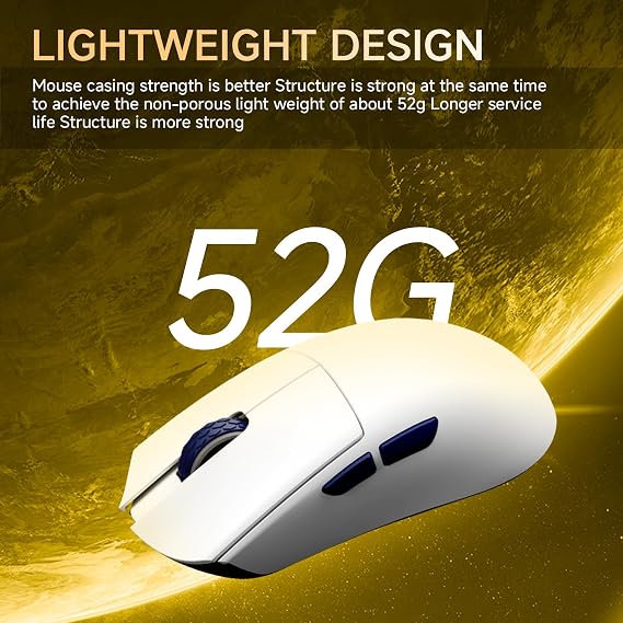 Darmoshark M3SMAX Wireless Gaming Mouse,Tri-Mode 2.4G/USB-C/Bluetooth Mouse Up to 30000DPI,PAW3950 Optical Sensor Lightweight 52g,5 programmable Button,Computer Mouse for Laptop,PC,Windows,Mac(White)