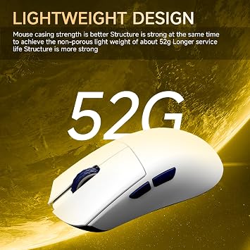 Darmoshark M3SMAX Wireless Gaming Mouse,Tri-Mode 2.4G/USB-C/Bluetooth Mouse Up to 30000DPI,PAW3950 Optical Sensor Lightweight 52g,5 programmable Button,Computer Mouse for Laptop,PC,Windows,Mac(White)