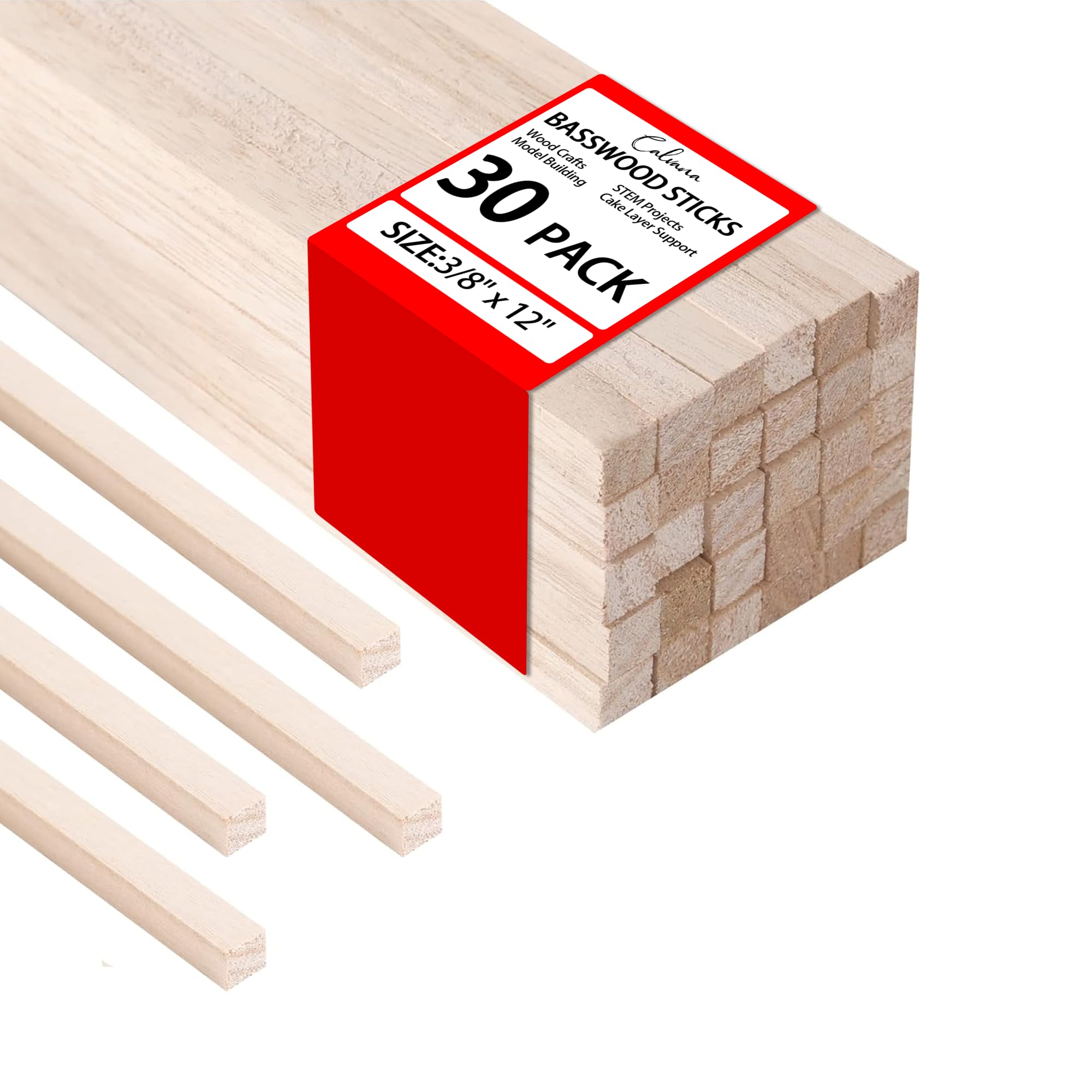 3/8 x 12 Inch 30 PCS Balsa Wooden Dowel Rods, Straight Wood Sticks, Unfinished Wood Pieces for Crafts, Tiered Cakes, Macrame Supplies, Tiered Cakes Wood Strips, Plant Support, DIY