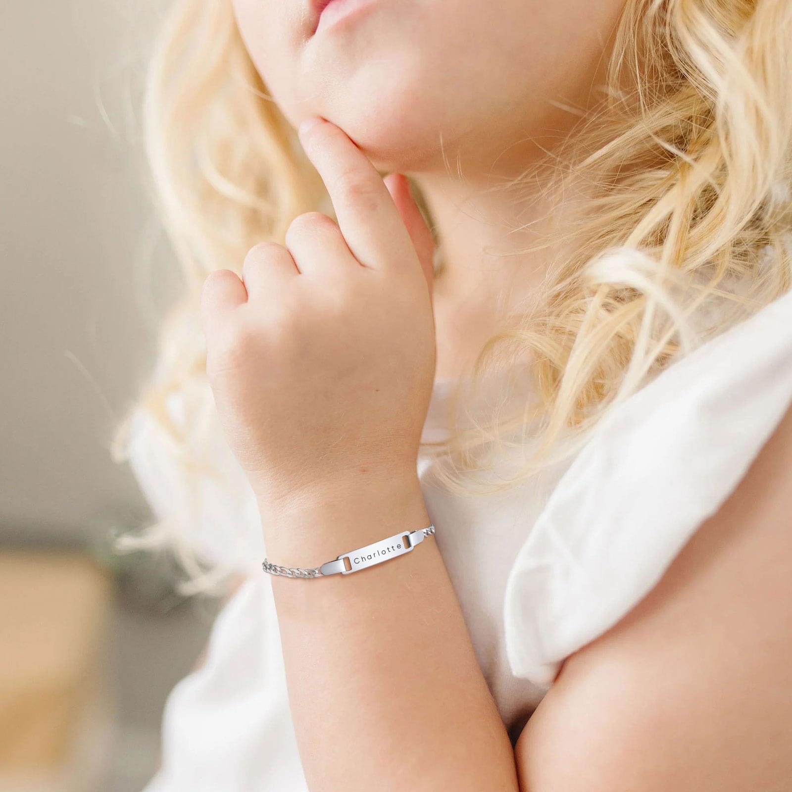 Bracelet Personnalisé Gourmette Bébé Filles - Mignon Charm Bracelet Chaîne Figaro Réglable Gravé Prénom Bracelets Bijoux Enfants Cadeaux Anniversaire Baptême Première Communion Noël